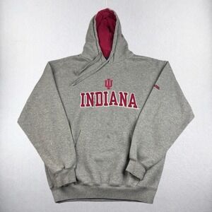 VTG Indiana University Hoosiers Hoodie Mens Large Embroidered Sweatshirt Gray